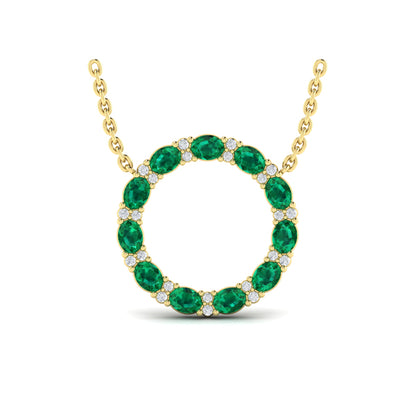 Oval Emerald and Diamond Open Circle Pendant Necklace