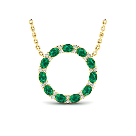 Oval Emerald and Diamond Open Circle Pendant Necklace