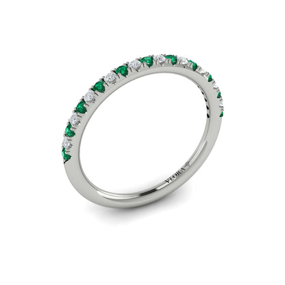 Slim Emerald and Diamond Stackable Band