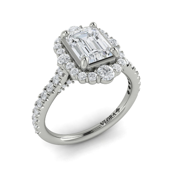 Emerald Cut Halo Engagement Ring in Platinum by Vlora Bridal