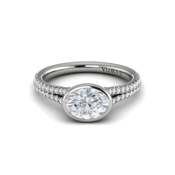 Oval Classic, Bezel, Split Shank Engagement Ring in Platinum by Vlora Bridal