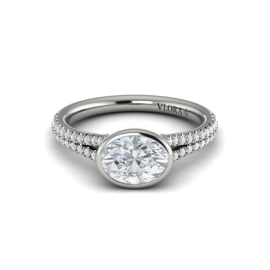 Oval Classic, Bezel, Split Shank Engagement Ring in Platinum by Vlora Bridal