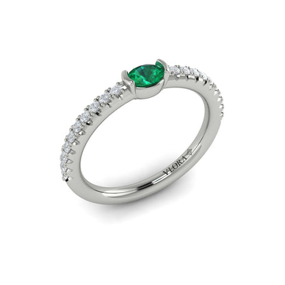 Diamond and Oval Emerald Centerstone Ring