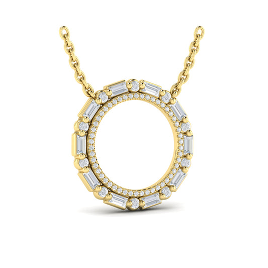 Diamond Baguette Double Open Circle Pendant Necklace
