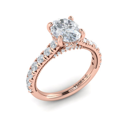 French Cathedral Oval Hidden Halo Engagement Ring