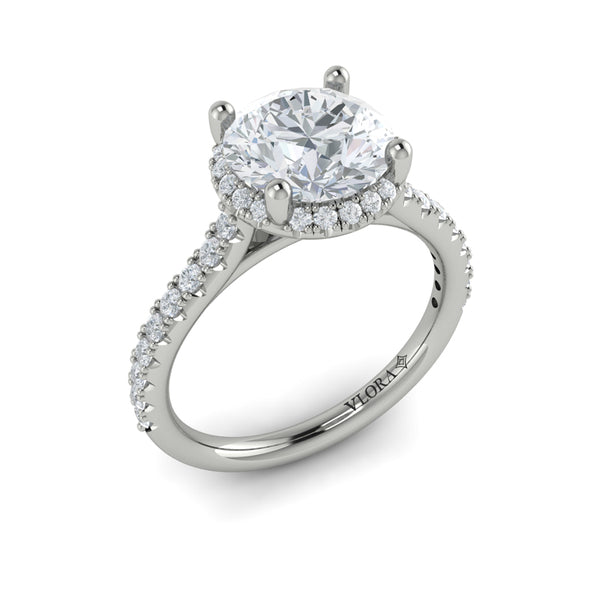 Round Halo Engagement Ring in Platinum by Vlora Bridal