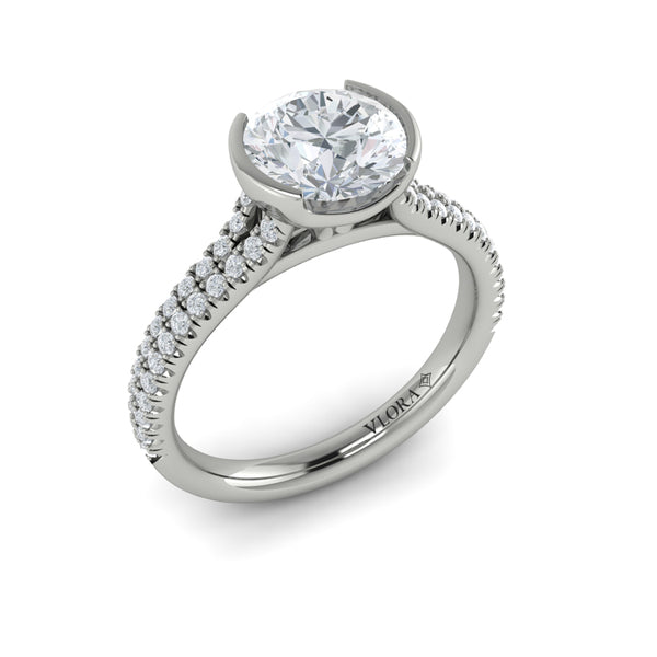 Round Classic, Bezel, Split Shank Engagement Ring in Platinum by Vlora Bridal