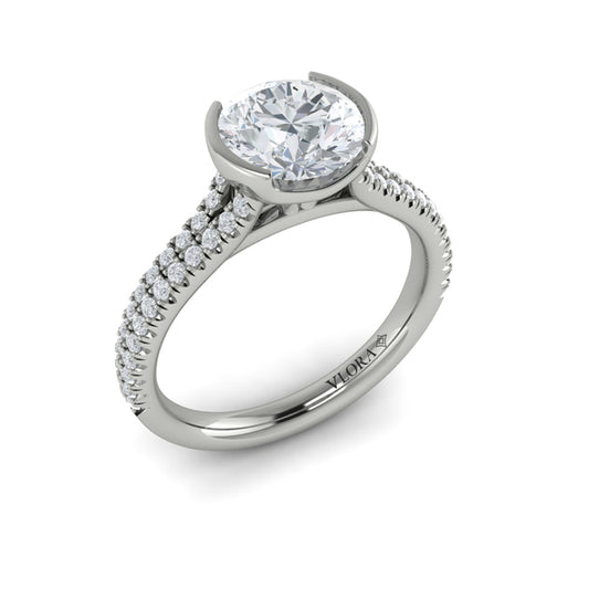 Round Classic, Bezel, Split Shank Engagement Ring in Platinum by Vlora Bridal