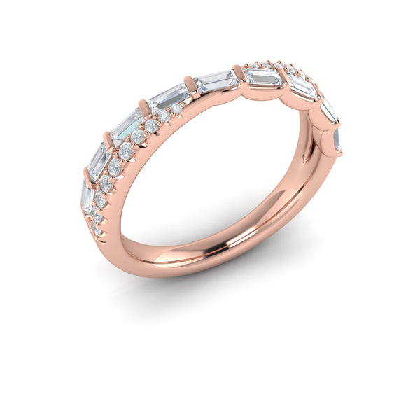 Crossed Baguette and Round Stackable Band