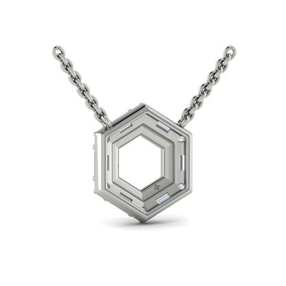 Diamond Baguette Double Row Open Honeycomb Pendant Necklace
