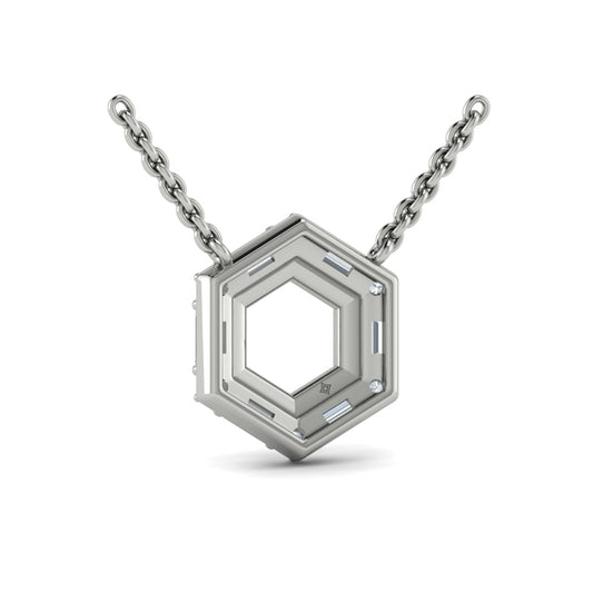 Diamond Baguette Double Row Open Honeycomb Pendant Necklace