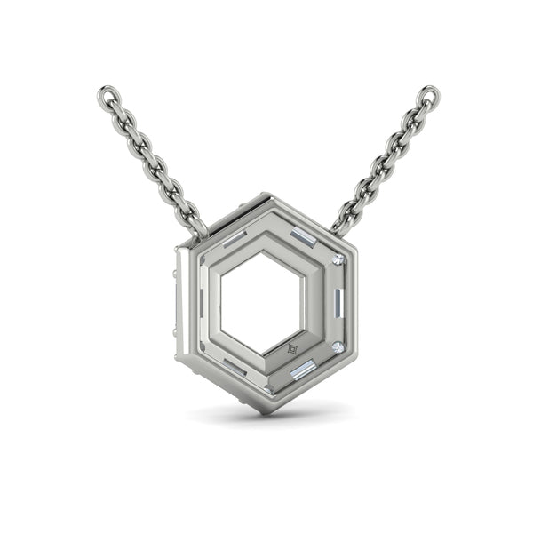 Diamond Baguette Double Row Open Honeycomb Pendant Necklace