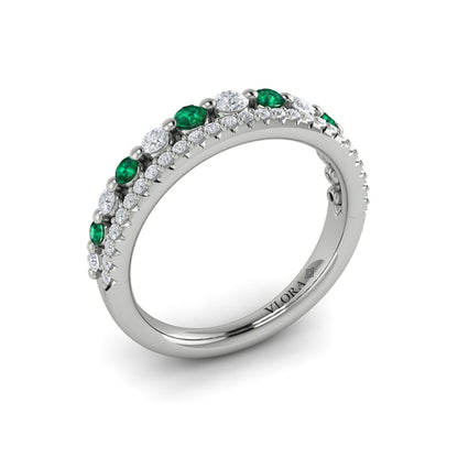 Diamond and Emerald Two Row Ring