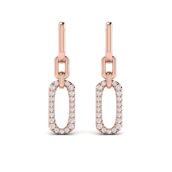 Diamond North South Open Oval Pendant Link Earrings