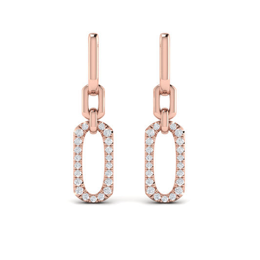 Diamond North South Open Oval Pendant Link Earrings