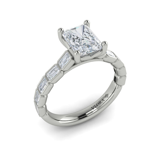 Emerald Cut Classic, Bezel Engagement Ring in Platinum by Vlora Bridal