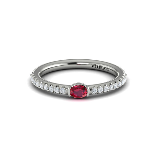 Diamond and Oval Ruby Centerstone Ring