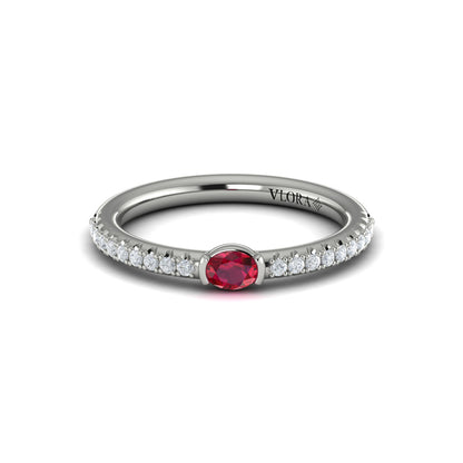 Diamond and Oval Ruby Centerstone Ring