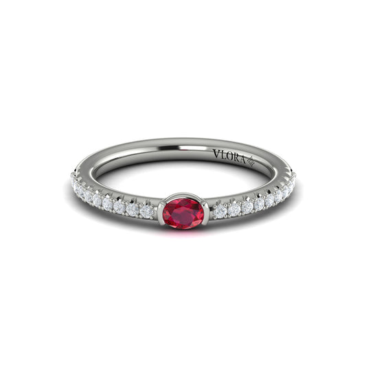 Diamond and Oval Ruby Centerstone Ring