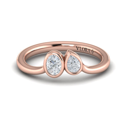 Bezel‑Set Pear and Oval Diamond  Bypass Ring
