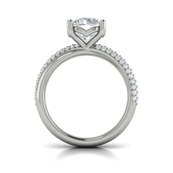Round Straight Row Engagement Ring in Platinum by Vlora Bridal