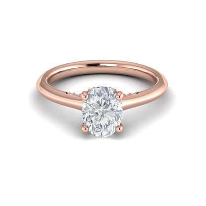 Solitaire Oval Engagement Ring with Hidden Halo