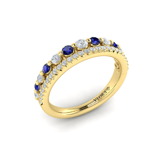Diamond and Blue Sapphire Two Row Ring