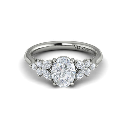 Floral Marquise Cluster Oval Engagement Ring