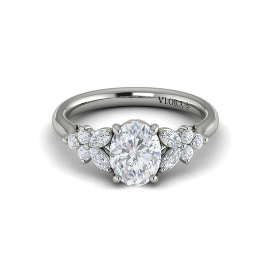 Floral Marquise Cluster Oval Engagement Ring