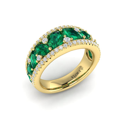Oval Emerald and Pavé Diamond Band