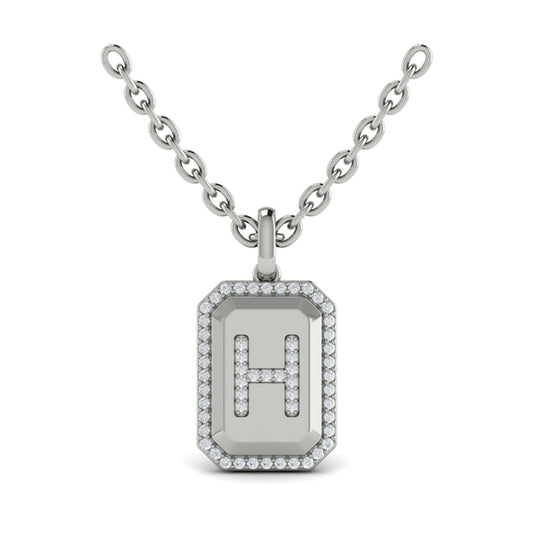 Diamond Medallion Alphabet Pendant Link Necklace, H