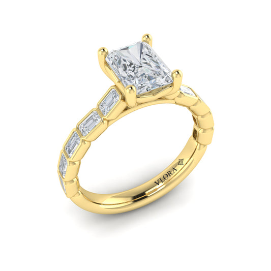 Bezeled Emerald Cut Engagement Ring