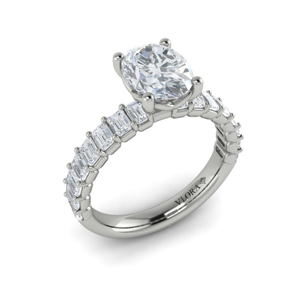 Eterna Oval Engagement Ring with Emerald Cut Band