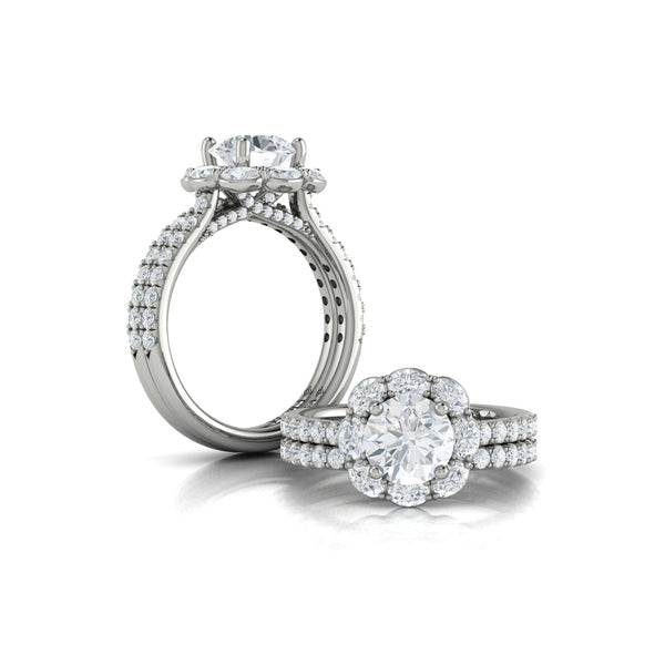 Unique Oval Halo Round Engagement Ring