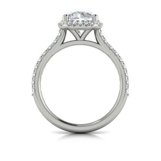 Round Halo Engagement Ring in Platinum by Vlora Bridal