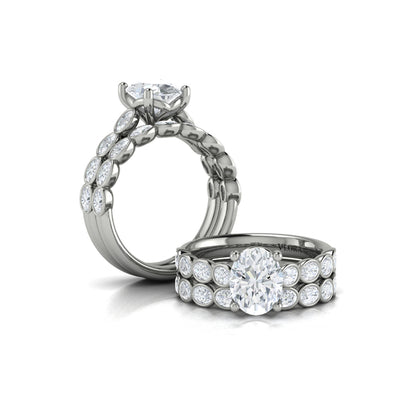 Bezel Oval Diamond Band Engagement Ring
