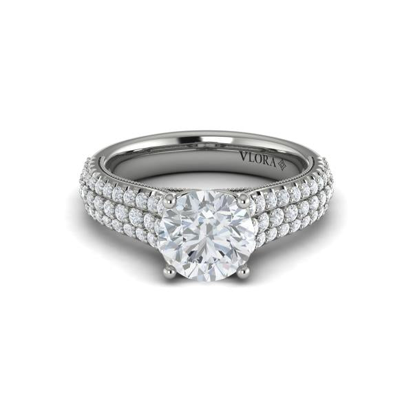 Round Classic, Modern Vintage Engagement Ring in Platinum by Vlora Bridal