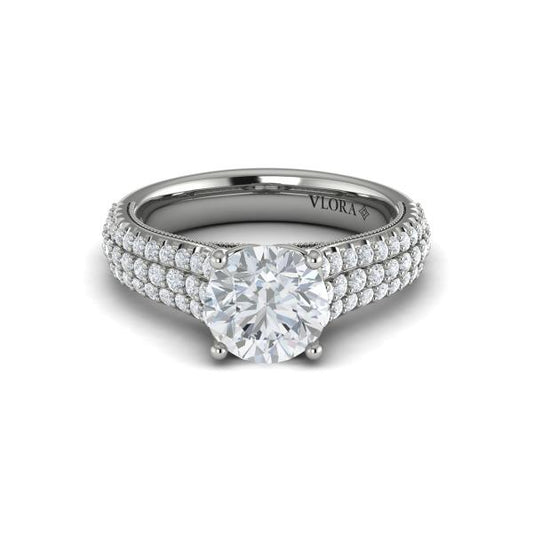 Round Classic, Modern Vintage Engagement Ring in Platinum by Vlora Bridal