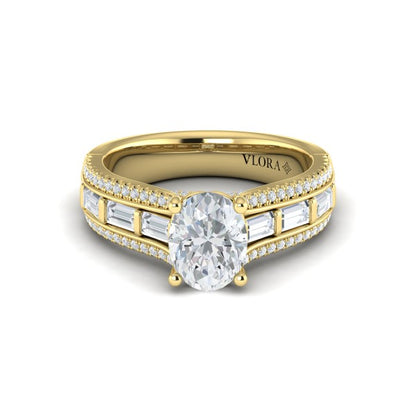 Oval Classic Engagement Ring in 14K Yellow Gold by Vlora Bridal