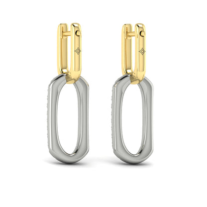 Diamond North South Open Oval Pendant Link Earrings