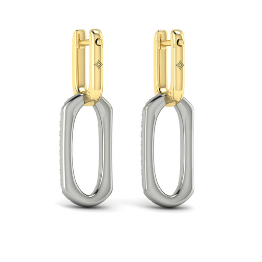 Diamond North South Open Oval Pendant Link Earrings