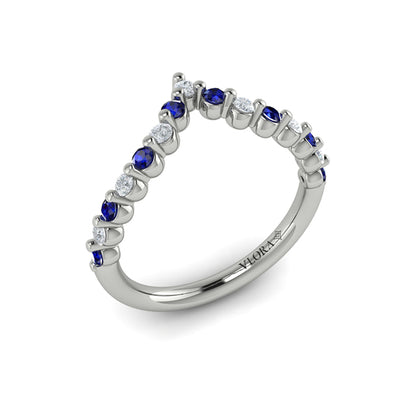 Diamond and Blue Sapphire Chevron Ring