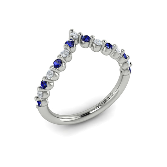 Diamond and Blue Sapphire Chevron Ring