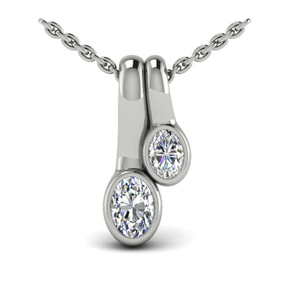 Bezel‑set Oval Diamond Double‑Drop Necklace