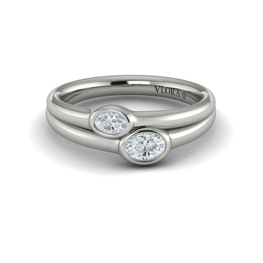 Double Oval Bezel-Set Diamond Ring