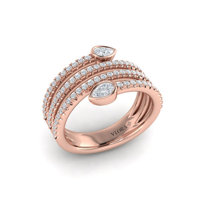 Diamond Three Row Diamond Pear Wrap Ring