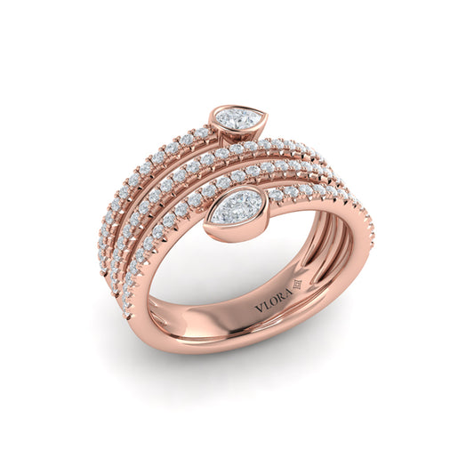 Diamond Three Row Diamond Pear Wrap Ring