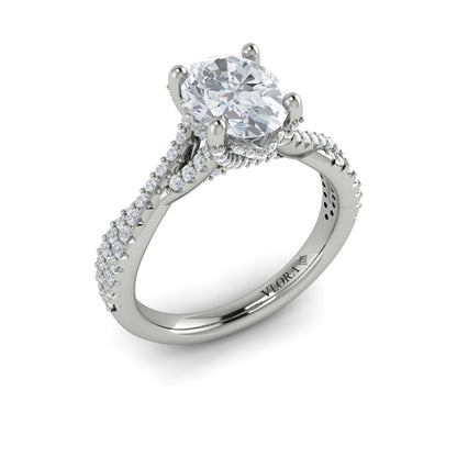 Woven Pave Oval Diamond Engagement Ring