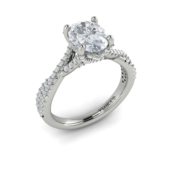 Woven Pave Oval Diamond Engagement Ring