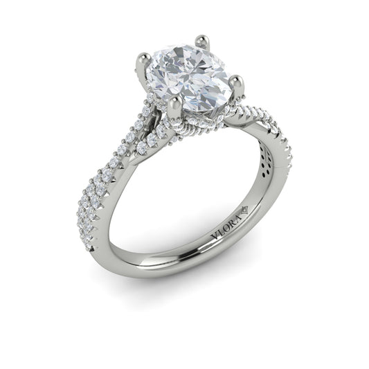 Woven Pave Oval Diamond Engagement Ring